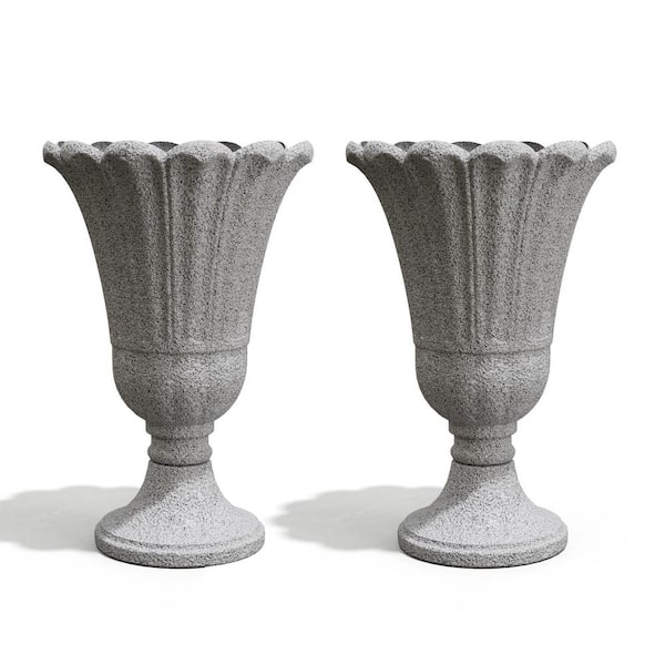 Petal Shape 15.75 in. W x 23.62 in. H Large Grey Plastic Planter Urns with Drainage Hole, Set of 2