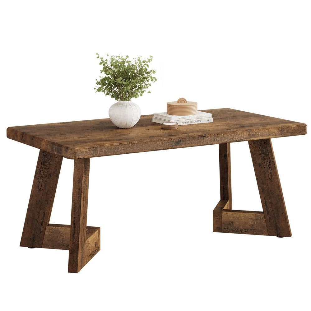 47.2 in. Rustic Brown Rectangle Engineered Wood Coffee Table, Center Table with V-Shaped Legs, Easy to Assemble