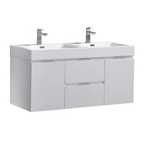 Valencia 48 in. W Wall Hung Bathroom Vanity in Glossy White with Double Acrylic Vanity Top in White