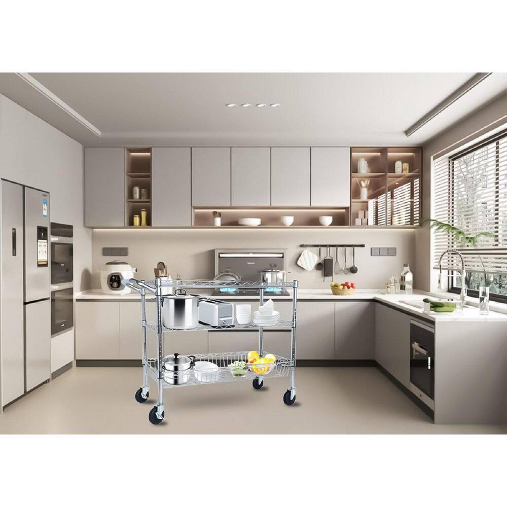 Heavy Duty Rolling Utility Cart, 3-Tier Rolling Carts with Wheels, with Handle Bar and Shelf Liners in Chrome price history on PriceWatchPro