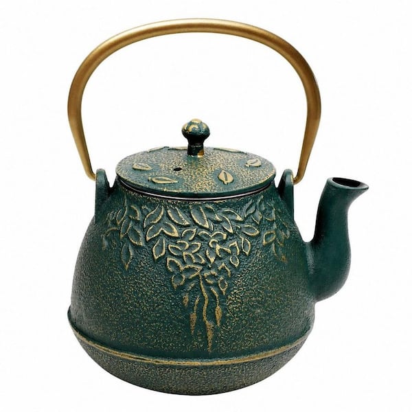 4-Cup Dark Green Enameled Cast Iron Teapot with Stainless Steel Infuser, Tea Kettle Stovetop Safe for Brewing Tea