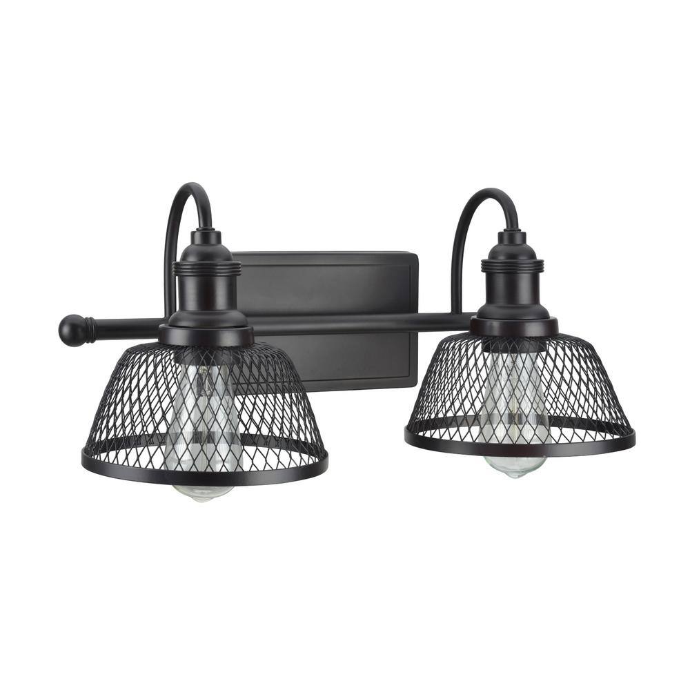 Bronze 2-Light Vanity Fixture with Metal Mesh Shades