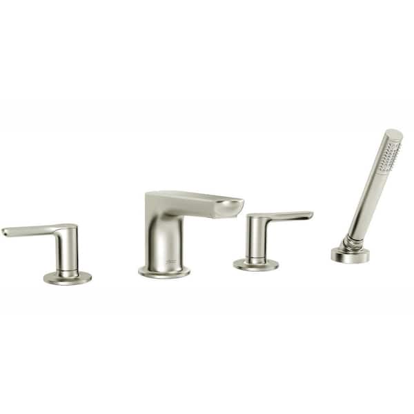 American Standard Studio S 2-Handle Deck-Mount Roman Tub Faucet for Flash Rough-in Valve with Hand Shower in Brushed Nickel