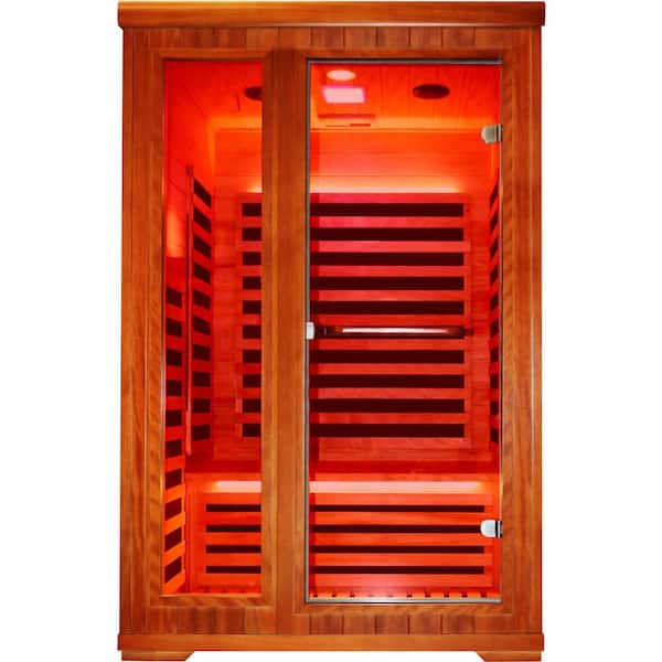 Aoguman Wood 1-Person Far Infrared Sauna with 7 Heating Panels, Key Control, Bluetooth Audio, and LED Lighting