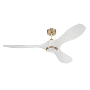 Envy 60 in. Indoor/Outdoor White and Satin Brass Ceiling Fan with Smart Wi-Fi Enabled Remote and Integrated LED Light