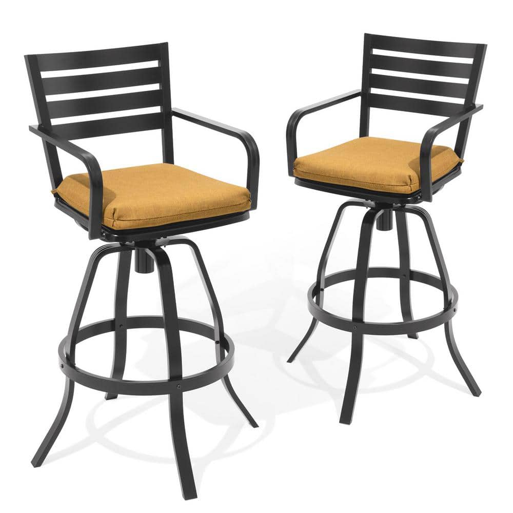 Outdoor Swivel Bar Stools with Cushions, Cast Aluminum, Set of 2