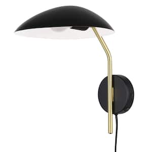 Lindmoor 4.53 in. W x 13.78 in. H 1-Light Black/Brushed Brass Wall Sconce with Black/White Metal Dome Shade