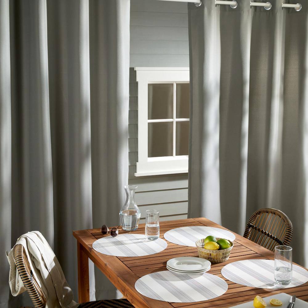 Medium Grey Polyester Light Filtering Grommet Curtain Panels