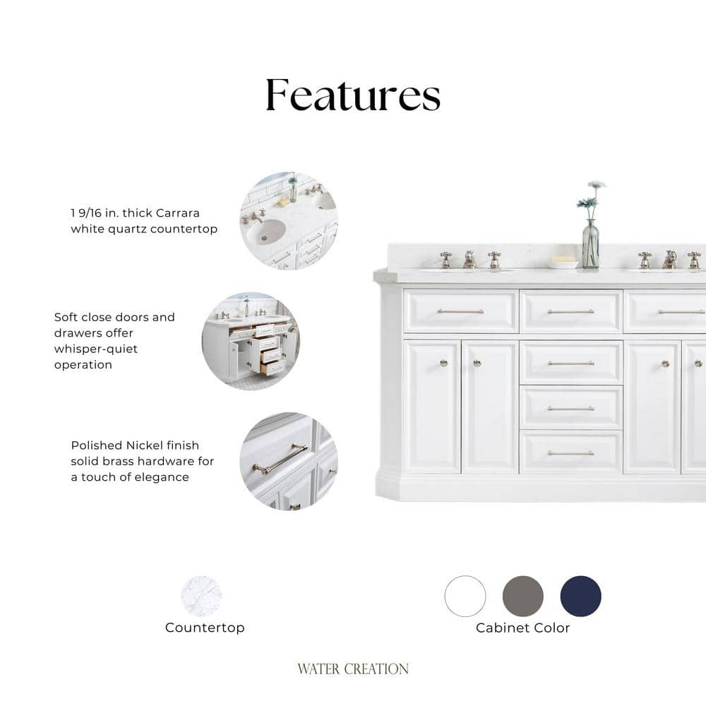 Palace 60'' Pure White Double Vanity with Quartz Top