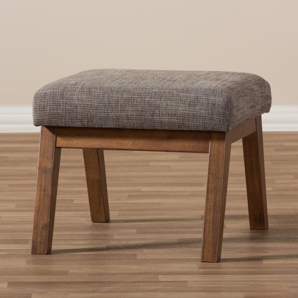 Aberdeen Walnut and Gravel Gray Upholstered Ottoman