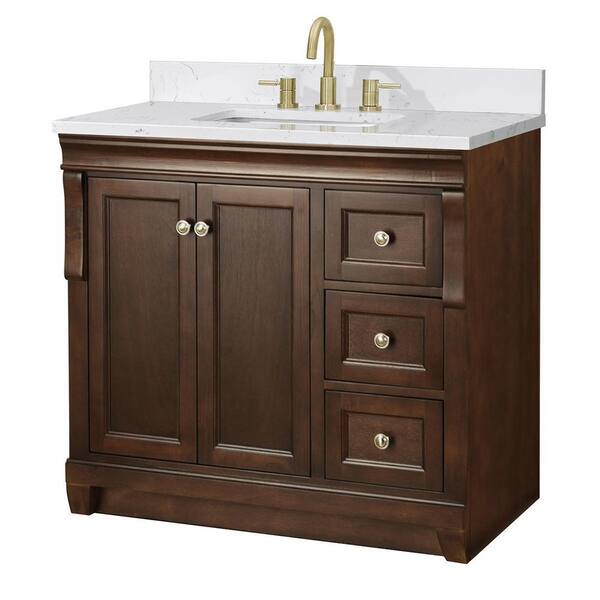 Home Decorators Collection Naples 37 in. Single Sink Tobacco Bath Vanity with Cala White Engineered Stone Top (Assembled)