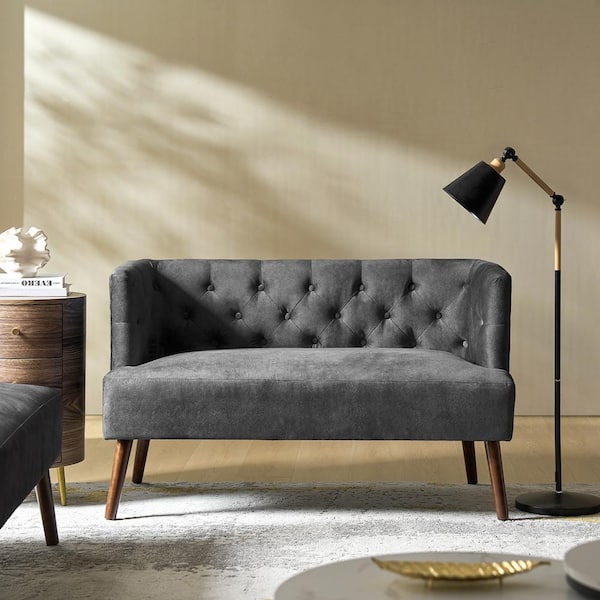Placito Charcoal Mid-century Modern Tufted Loveseat with Solid Wood Legs