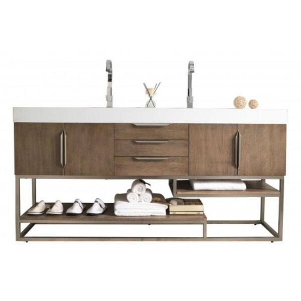 James Martin Vanities Columbia 72 in. W Double Vanity in Latte Oak with Solid Surface Vanity Top in White with White Basin