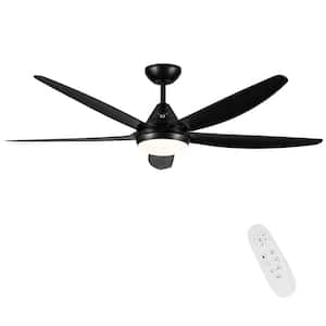 56 in. Dimmable Indoor Integrated LED Light Remote Ceiling Fan with Black ABS Blade