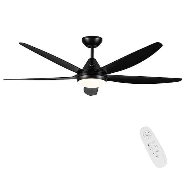 Runesay 56 in. Dimmable Indoor Integrated LED Light Remote Ceiling Fan with Black ABS Blade