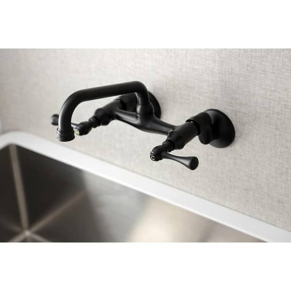 Low Spout Adjustable Center 2-Handle Wall-Mount Standard Kitchen Faucet in Matte Black