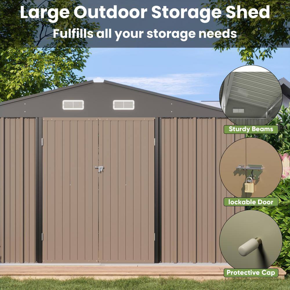 10' x 10' Brown Metal Storage Shed with Black Peak Roof