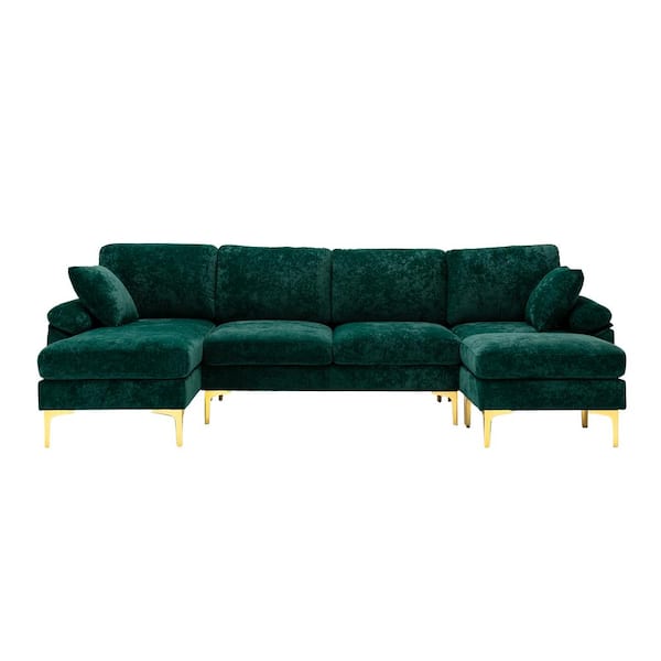 ATHMILE 114.42 in. W Flared Arm 4-Piece U Shaped Polyester Sectional Sofa in Green