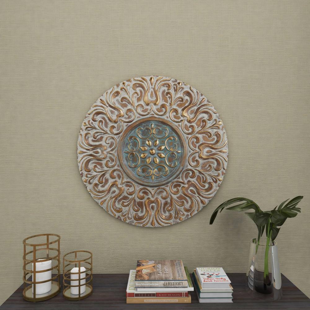 Gold and Silver Embossed Metal Floral Wall Plate Decor
