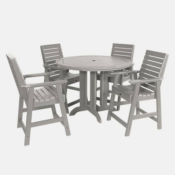 Highwood Weatherly Harbor Gray 5-Piece Recycled Plastic Round Outdoor Balcony Height Dining Set