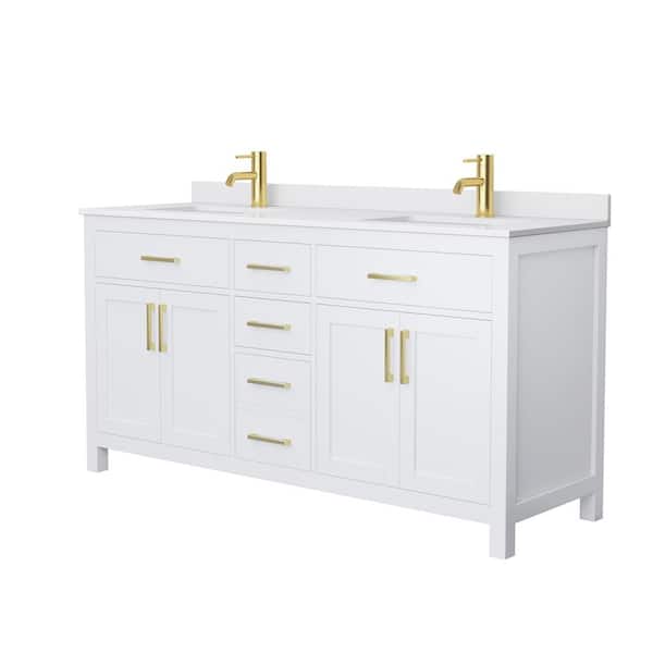 Wyndham Collection Beckett 66 in. W x 22 in. D Double Bath Vanity in White with Cultured Marble Vanity Top in White with White Basins
