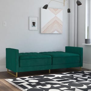 Skylar Green Velvet Modern Coil Futon/Sofa Bed