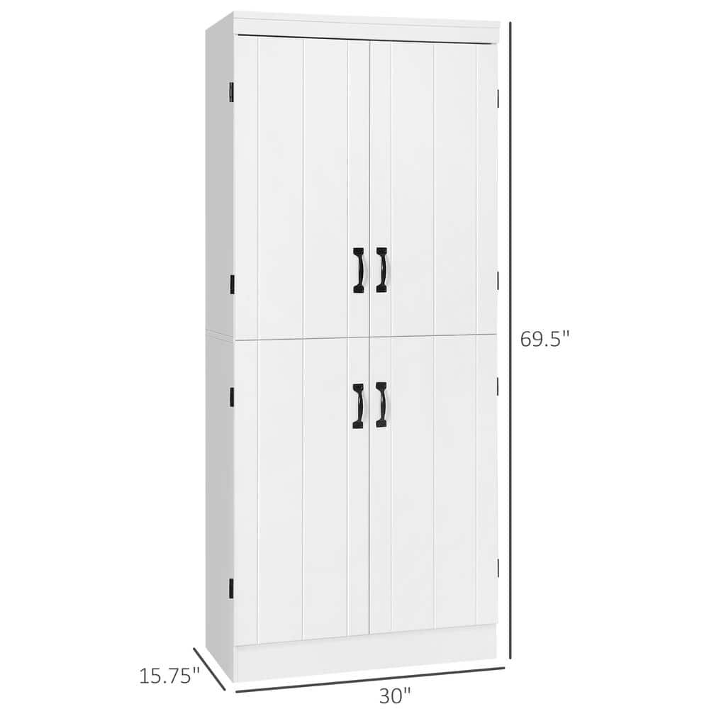 Tall White Freestanding Kitchen Pantry with Adjustable Shelves