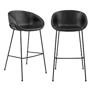 29.93 in. Black Low Back Metal Bar Chair with Faux Leather Seat Set of 2