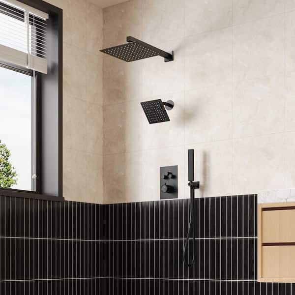 GRANDJOY Zenith Rain 7-Spray 12 and 6 in. Dual Wall Mount Shower