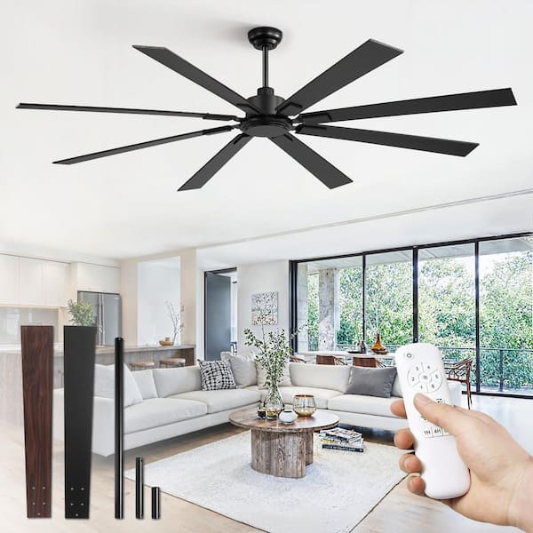 80 in. Industrial High CFM Black Downrod Mount Standard Ceiling Fan No Lights with Remote for Commercial&Residential Use