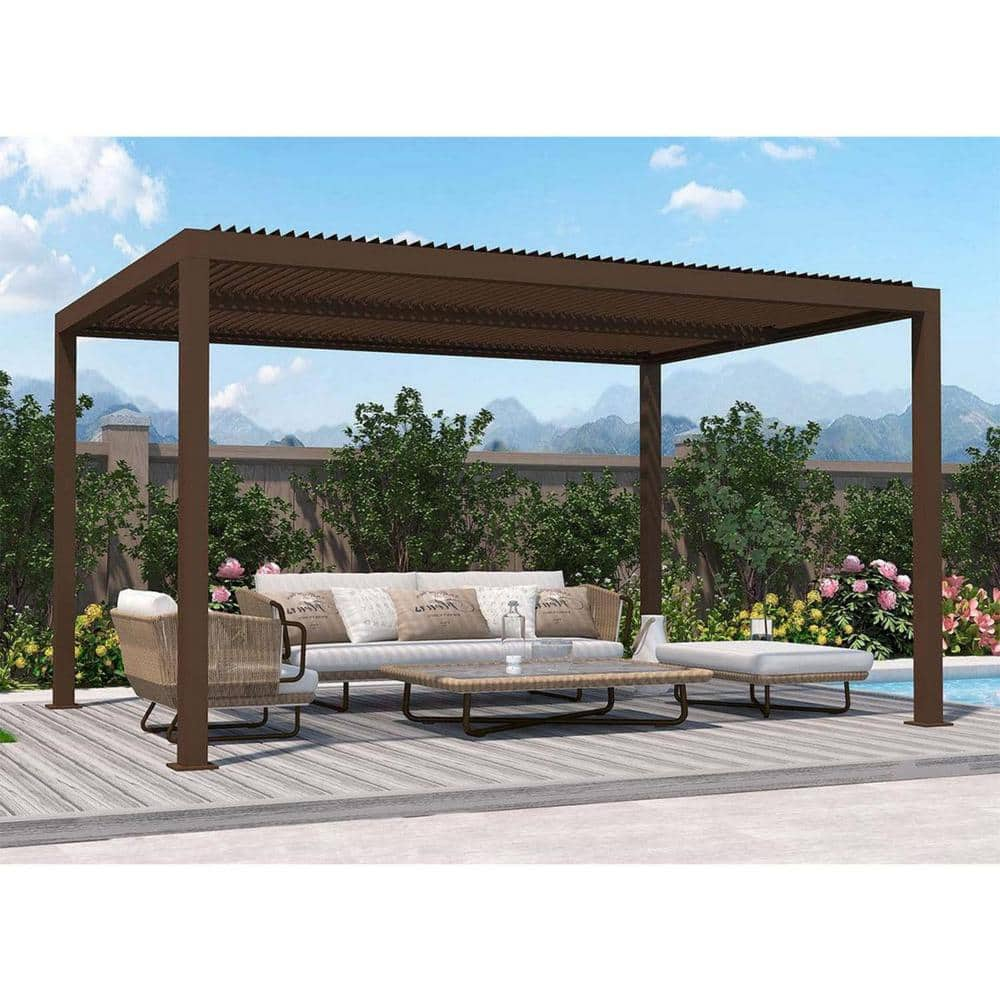 PURPLE LEAF 12 ft. x 12 ft. Bronze Aluminum Outdoor Louvered Pergola ...