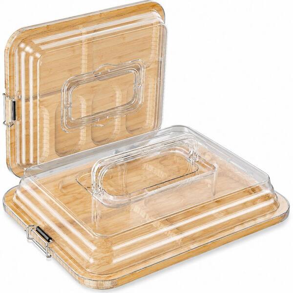 Bamboo Charcuterie Board with Foldable Locking Lid 11 x 14 in. 6 Compartments Travel Picnic Camping Unit