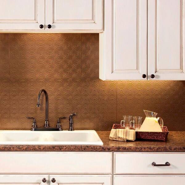 Fasade 18.25 in. x 24.25 in. Argent Bronze Lotus PVC Decorative Tile Backsplash