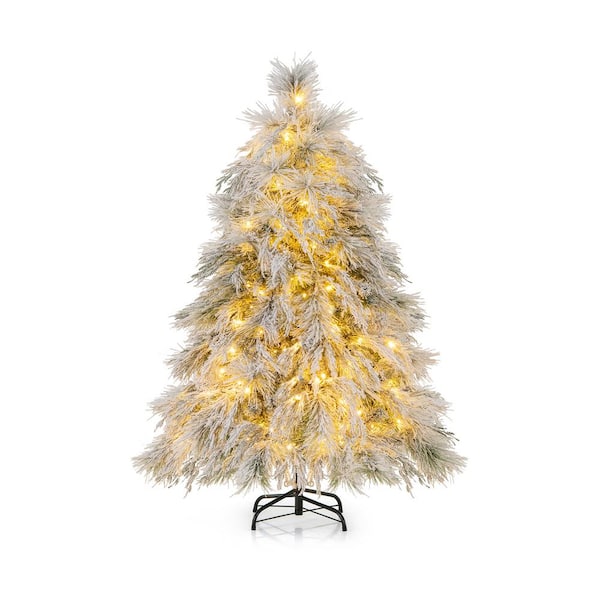 ANGELES HOME 4.5 ft. Hinged Full Prelit Snow-Flocked Artificial Xmas Christmas Tree