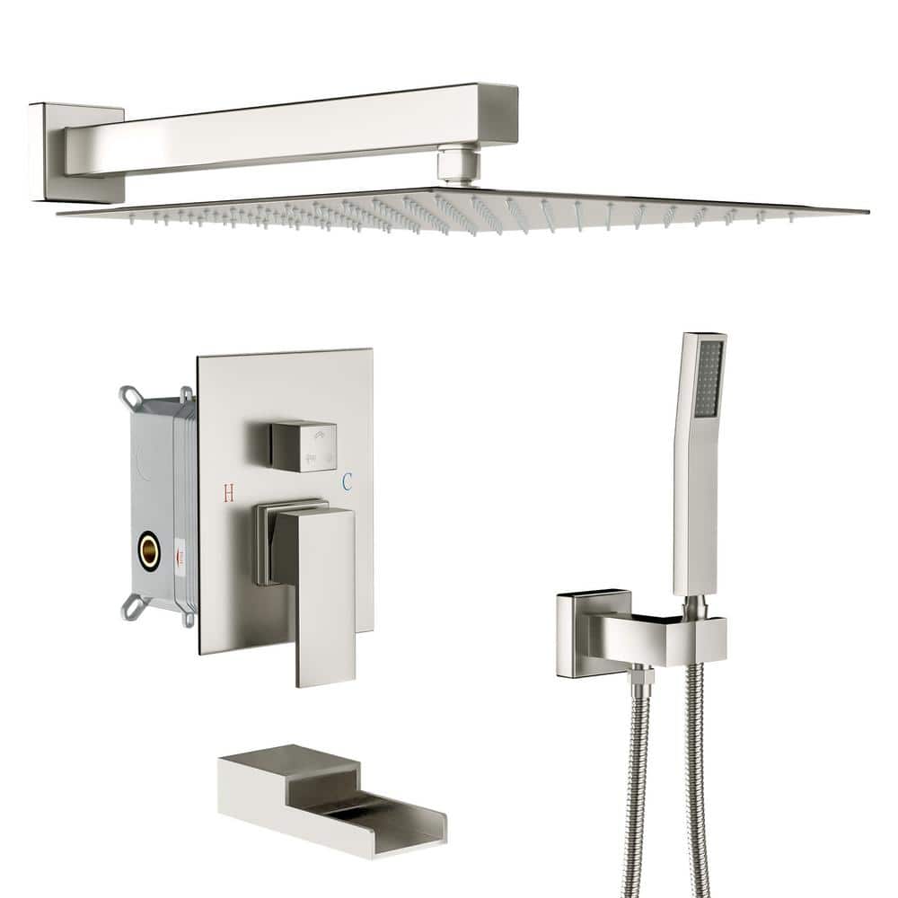 Single-Handle 3-Spray High Pressure Tub and Shower Faucet with 10 in. Shower Head in Brushed Nickel (Valve Included) price history on PriceWatchPro