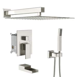 Single-Handle 3-Spray High Pressure Tub and Shower Faucet with 10 in. Shower Head in Brushed Nickel (Valve Included)