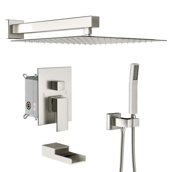 LORDEAR Single-Handle 3-Spray High Pressure Tub and Shower Faucet with 10 in. Shower Head in Brushed Nickel (Valve Included)