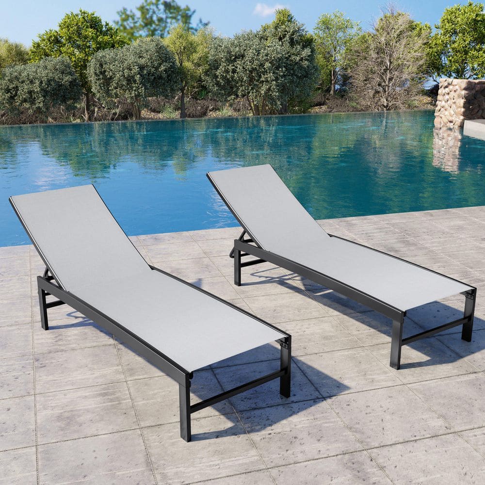 2-Piece Metal Outdoor Chaise Lounge Stackable Lounge Chairs with 5-Adjustable Positions and Textilene in Pearl Gray price history on PriceWatchPro