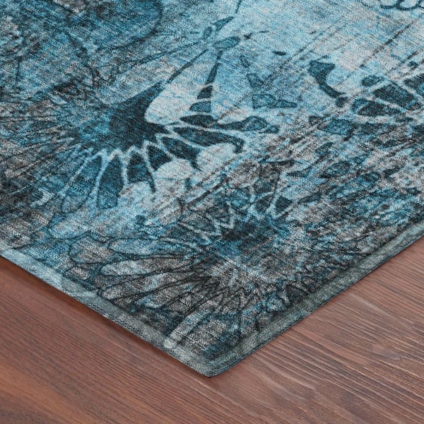 Mayfield Premium Machine Washable Abstract AMF2224 Teal 3 ft. x 4 ft. Area Rug