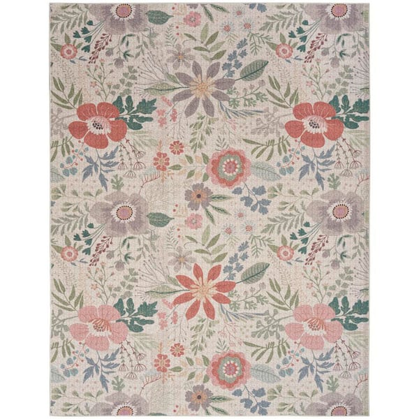 Washables Cream Multicolor 5 ft. x 7 ft. Botanical Traditional Area Rug