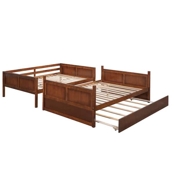 Walnut Full Over Full Bunk Bed with Twin Size Trundle
