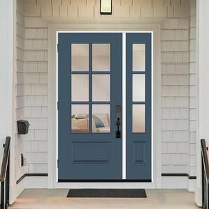 Legacy 49 in. x 80 in. 3/4-6Lite Clear Glass RHOS Primed Dark Denim Finish Fiberglass Prehung Front Door w/10in.SL