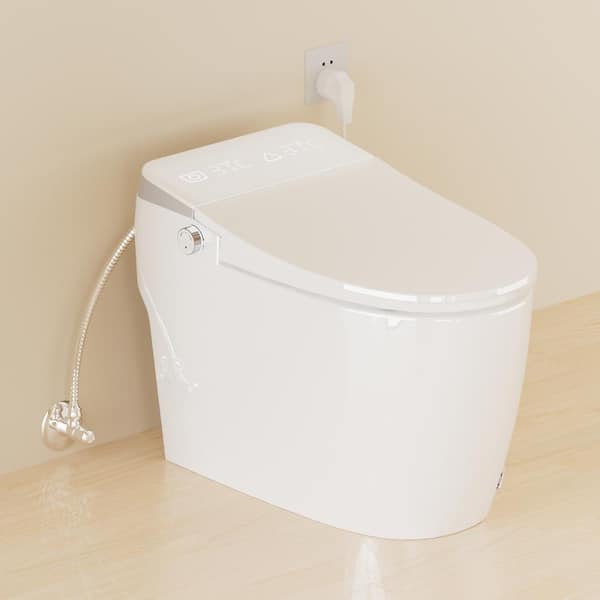 Simple Project 1-Piece 1.28 GPF Single Flush Elongated Tankless Smart Bidet Toilet in White, Auto Flush, Heated Seat, Night Light