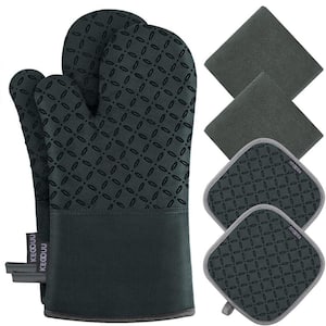 6-piece Oven Mitts and Pot Holders with High Heat Resistant 500° and Non-Slip Silicon Surface for Cooking in Deep Green