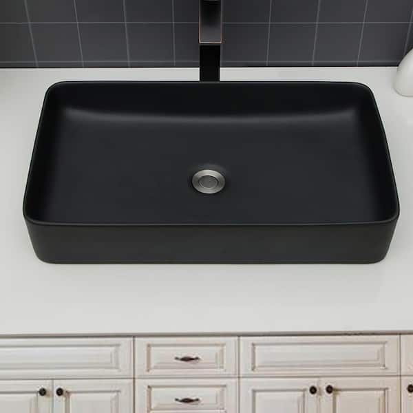 24 in. Vessel Rectangular Bathroom Sink in Black Ceramic