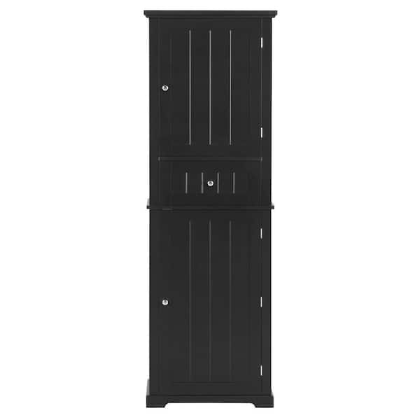 11 in. W x 22 in. D x 67 in. H Bathroom Freestanding Linen Cabinet with Drawers and Adjustable Shelves, Black