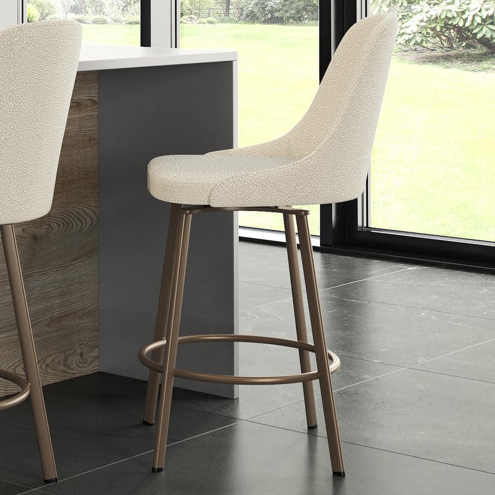 Harper Cream Bouclé Swivel Counter Stool with Bronze Metal Frame