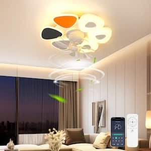 20 in. LED Indoor Modern White 7-blade Shaked Head Smart Semi-Flush Mount Ceiling Fan Light with Remote and App control