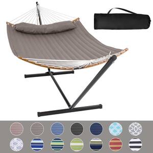 12.3 ft. Free Standing, 450 lbs. Capacity, Heavy-Duty 2-Person Hammock with Stand and Detachable Pillow in Brown
