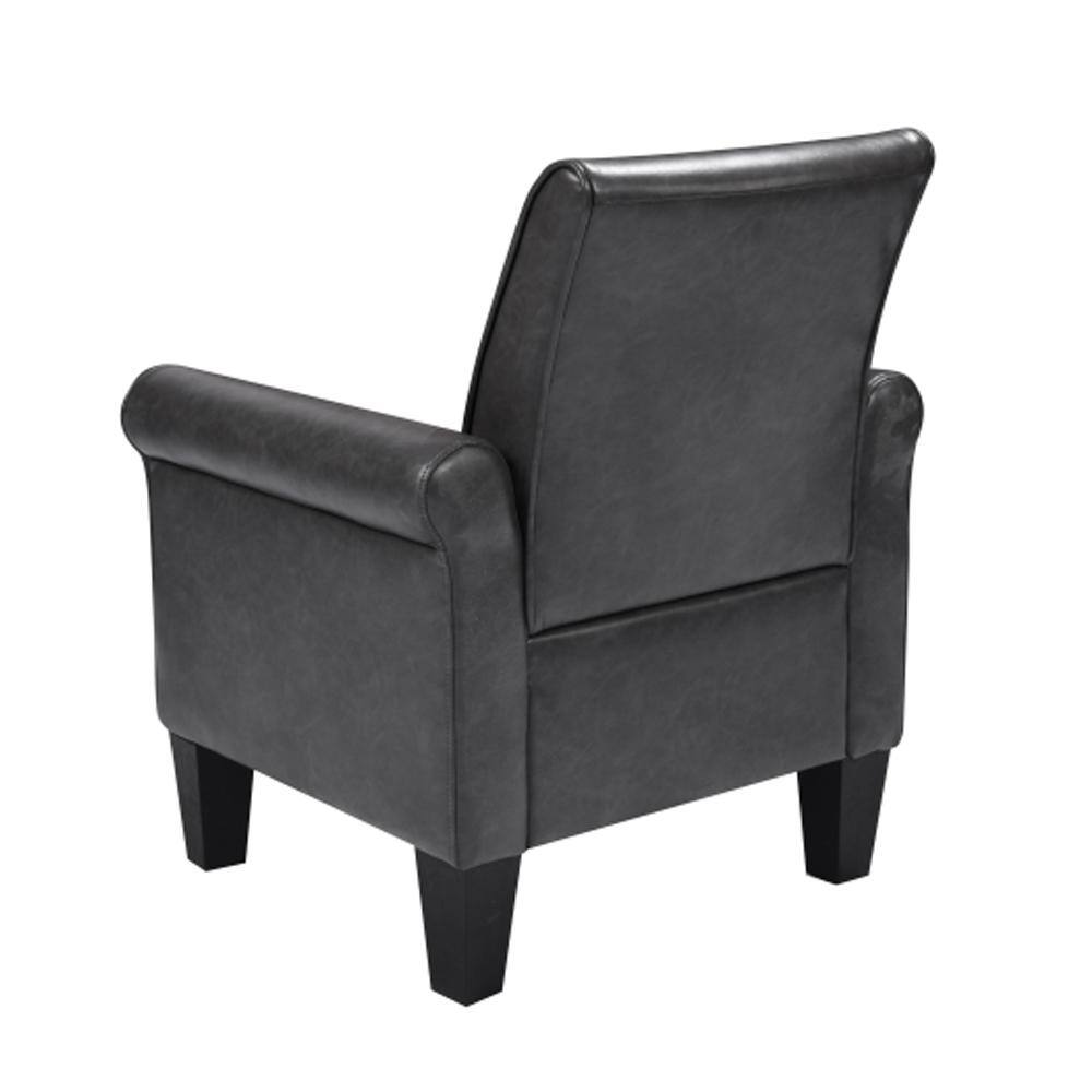 Gray Faux Leather Round Arm Accent Chair with Wood Frame
